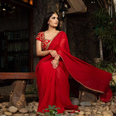 Fiery Red Georgette Saree