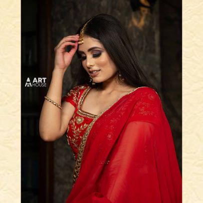Fiery Red Georgette Saree