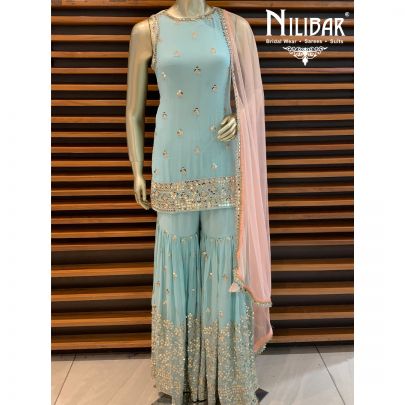 Light Turquoise Georgette Sharara Suit