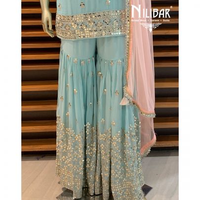 Light Turquoise Georgette Sharara Suit