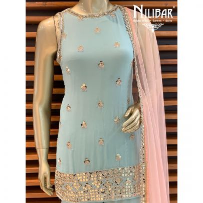 Light Turquoise Georgette Sharara Suit