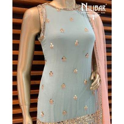 Light Turquoise Georgette Sharara Suit