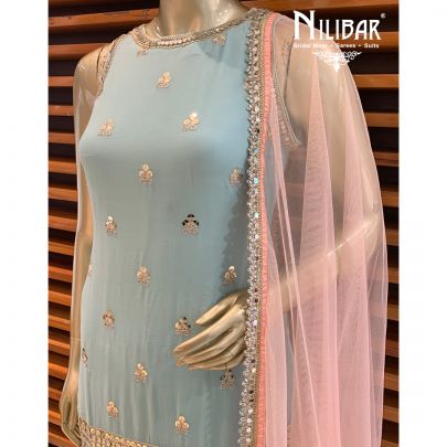 Light Turquoise Georgette Sharara Suit