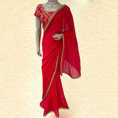 Fiery Red Georgette Saree