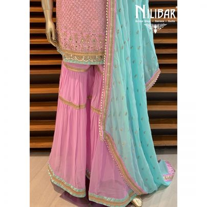 Mauvish Pink Silk Garara Suit