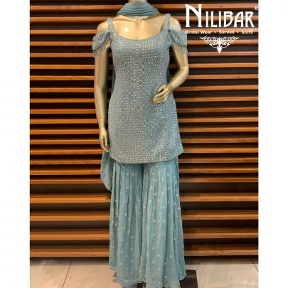 Powder Blue Georgette Sharara Suit