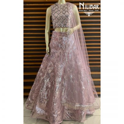 Onion Pink Net Lehenga Set
