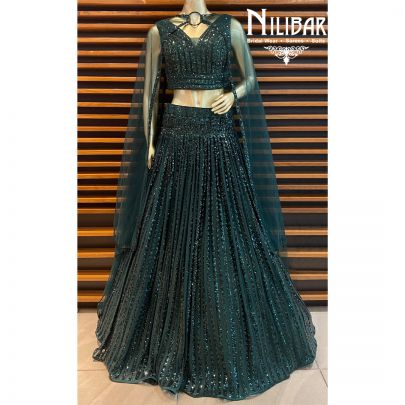 Bottle Green Net Lehenga Set