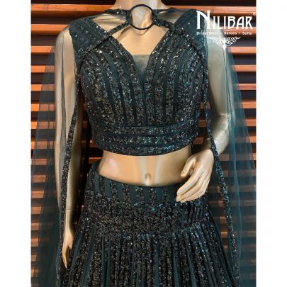 Bottle Green Net Lehenga Set
