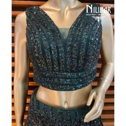 Bottle Green Net Lehenga Set