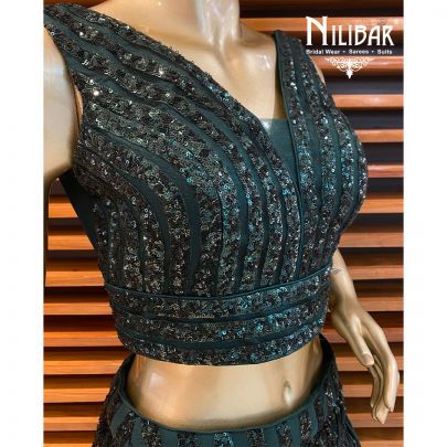 Bottle Green Net Lehenga Set