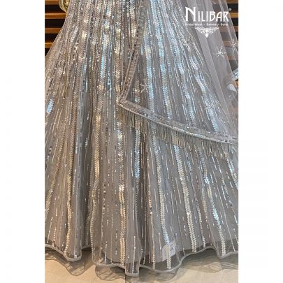 Concrete Grey Net Lehenga