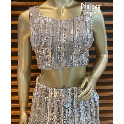Concrete Grey Net Lehenga