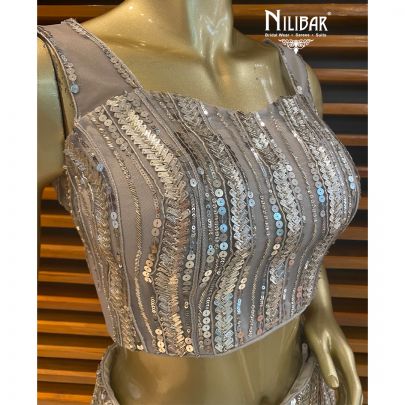 Concrete Grey Net Lehenga