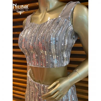 Concrete Grey Net Lehenga