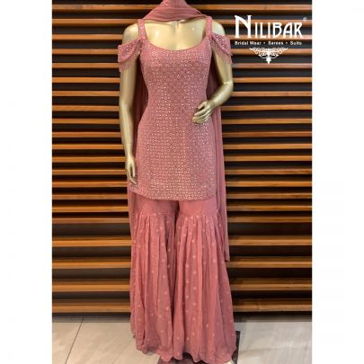 Onion Pink Georgette Sharara Suit