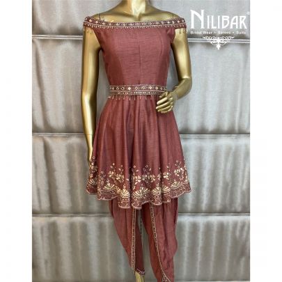 China Pink Silk Dhoti Suit
