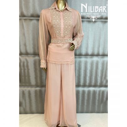 Flamingo Pink Organza Palazzo Suit