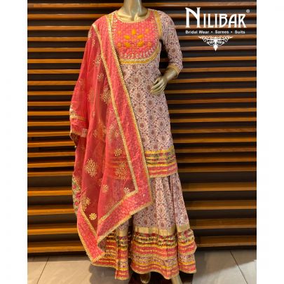 White Pink Cotton Sharara Suit