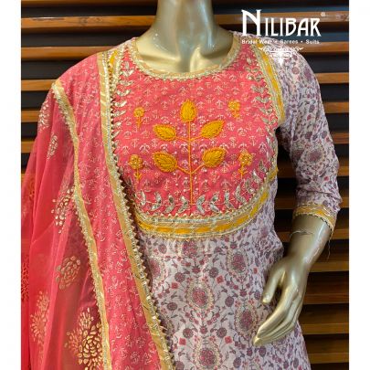 White Pink Cotton Sharara Suit