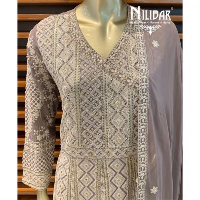 Mauve Chikankari Anarkali