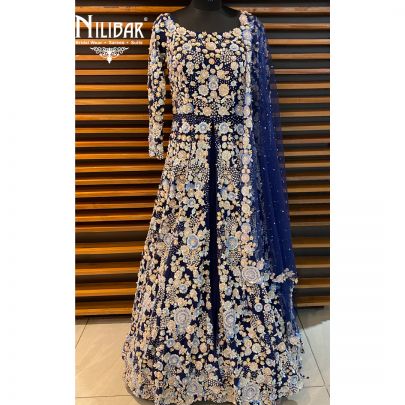 Berry Blue Net  Jacket style Lehenga
