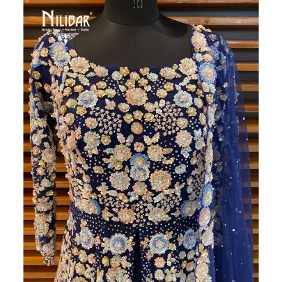 Berry Blue Net  Jacket style Lehenga