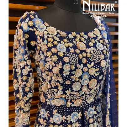 Berry Blue Net  Jacket style Lehenga