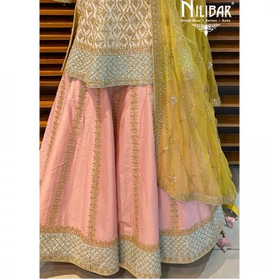 Cream and Pink Silk Lehenga
