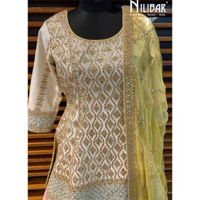 Cream and Pink Silk Lehenga