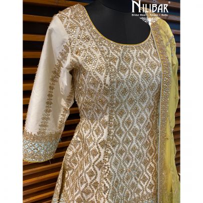 Cream and Pink Silk Lehenga
