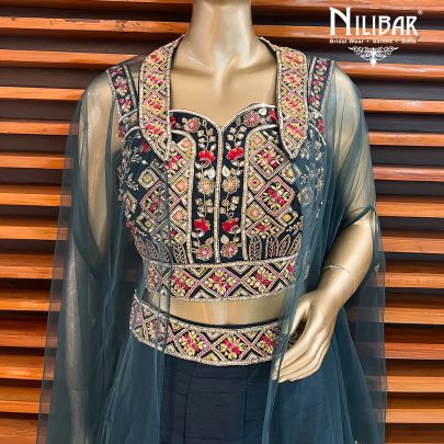 Dark Green Silk and Net Indo western Co-ords set