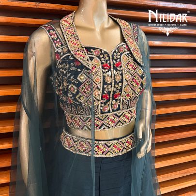 Dark Green Silk and Net Indo western Co-ords set