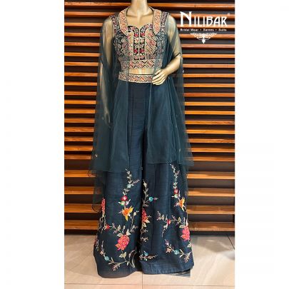 Dark Green Silk and Net Indo western Co-ords set