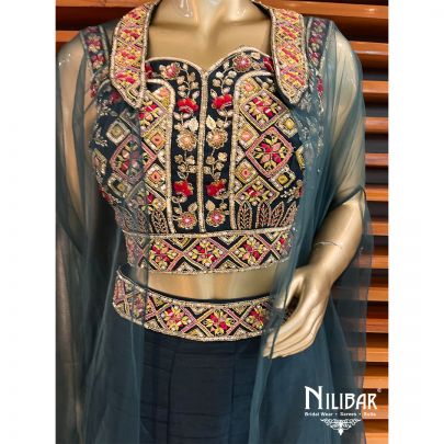 Dark Green Silk and Net Indo western Co-ords set