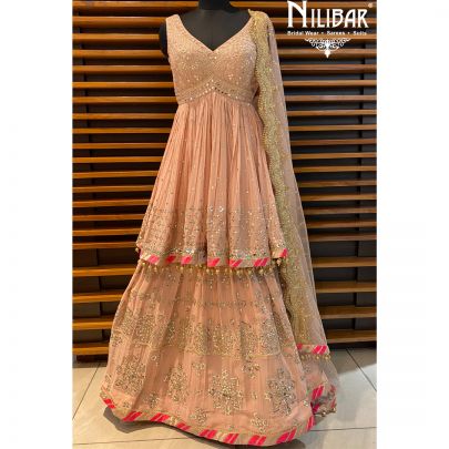 Peach Pink Georgette Peplum Lehenga