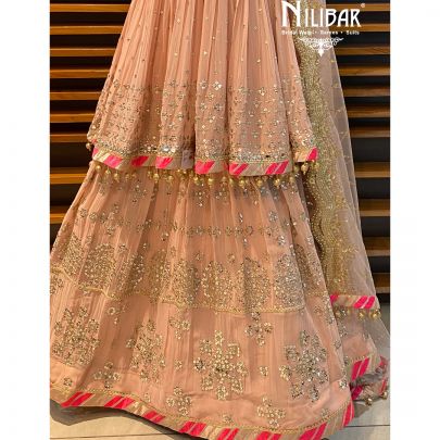 Peach Pink Georgette Peplum Lehenga