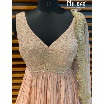Peach Pink Georgette Peplum Lehenga
