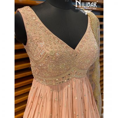 Peach Pink Georgette Peplum Lehenga