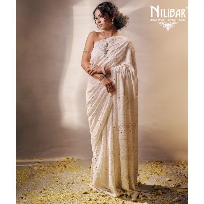 White Georgette Chikankari Saree