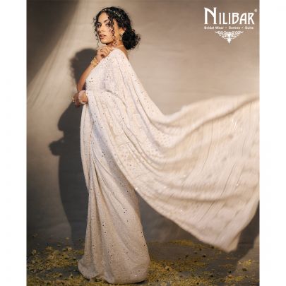 White Georgette Chikankari Saree