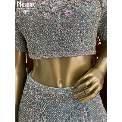 Ice Blue Net Reception Lehenga