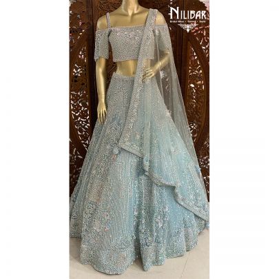 Ice Blue Net Reception Lehenga
