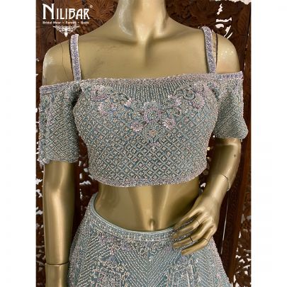 Ice Blue Net Reception Lehenga