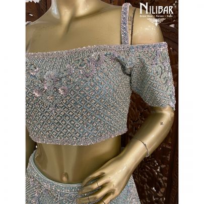 Ice Blue Net Reception Lehenga