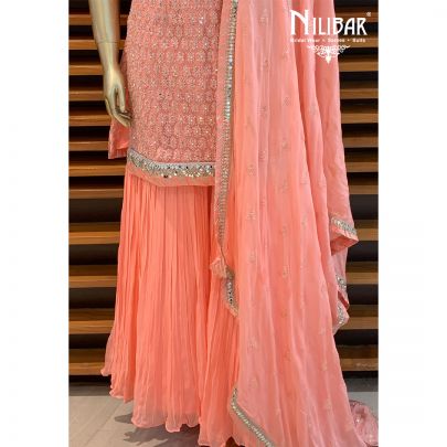 Salmon Peach Net Sharara Suit