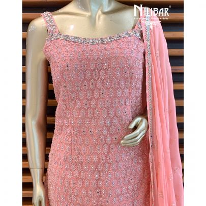 Salmon Peach Net Sharara Suit