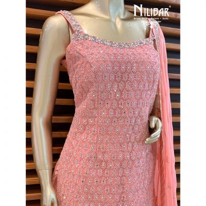 Salmon Peach Net Sharara Suit