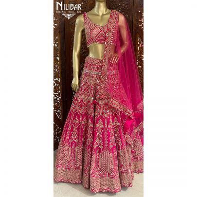 Magenta Pink Silk Reception Lehenga