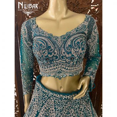 Ocean Blue Net Reception Lehenga